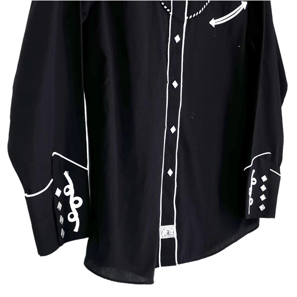Ely Cattleman For Her Pearl Snap Shirt L Black Western Rodeo Cowgirl Rockabilly - Picture 11 of 16